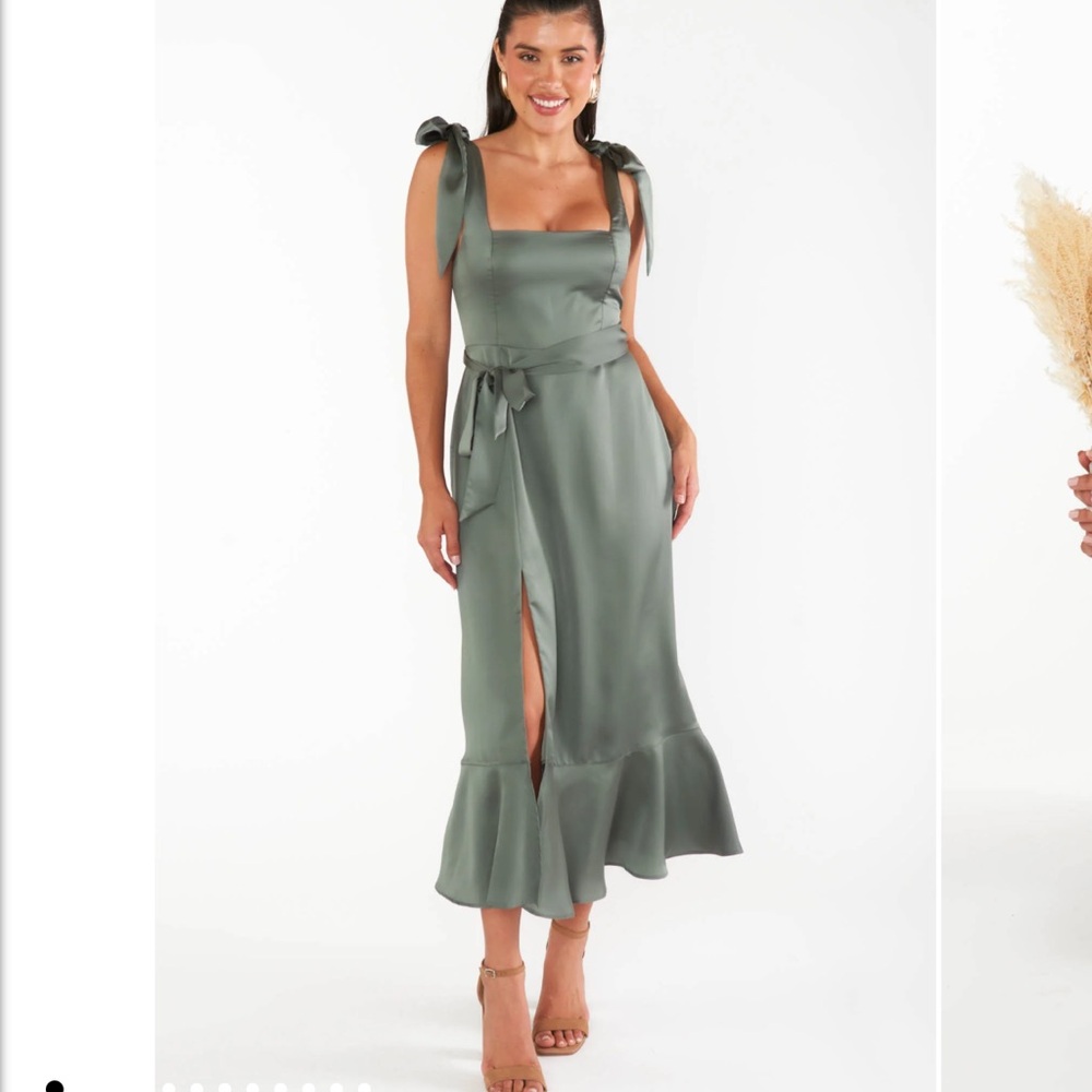 NWT Show Me Your MuMu Claire Midi Dress Deep Sage Luxe Satin